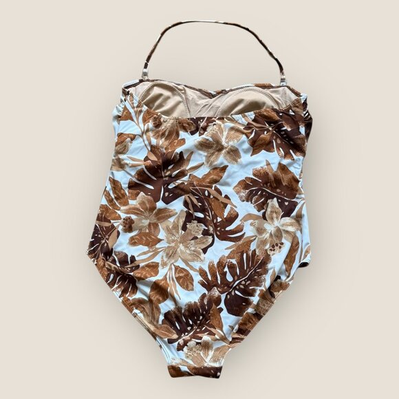 Roamans One Piece Swimsuit Brown Floral Plus Size 20W Tropical Palm Print - Picture 2 of 3